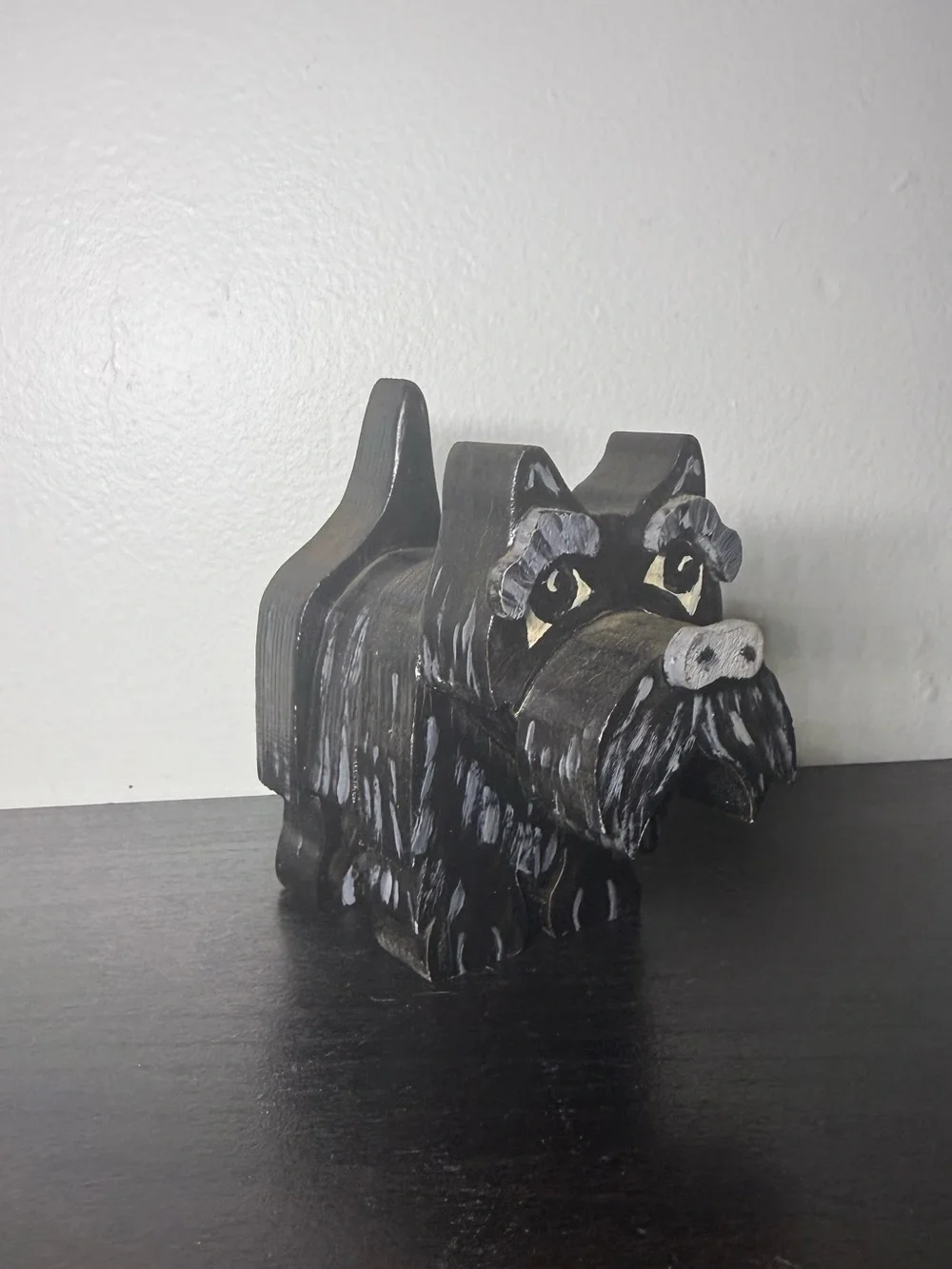Vintage 1980s Wooden Black Scottish Terrier Dog Figurine Trinket